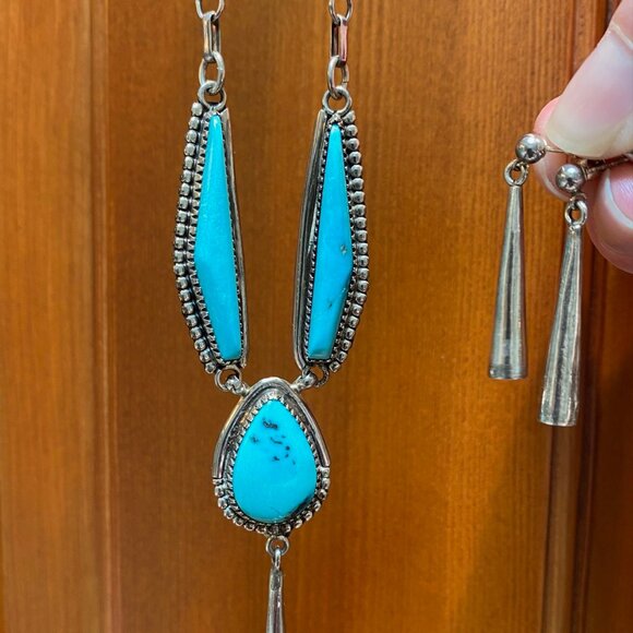 Vintage Yazzie Turquoise and Sterling Silver Necklace and Earrings set - Picture 1 of 10